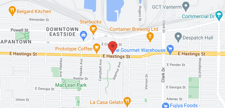 map of 1006 955 E HASTINGS STREET